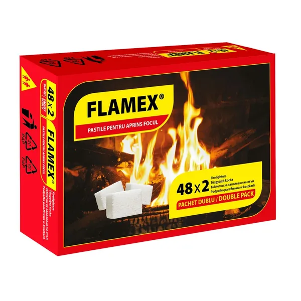 Pastile Pentru Aprins Focul Flamex Pachet Negru Dublu – 2×48 Bucăți